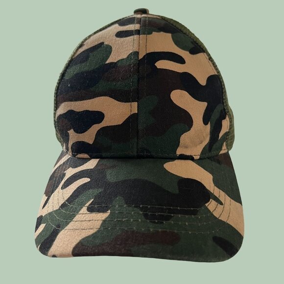 Camouflage Hat Cap Adult Stap Back Green Tan Mesh OSFA Baseball Camo Trucker Men - Picture 1 of 7